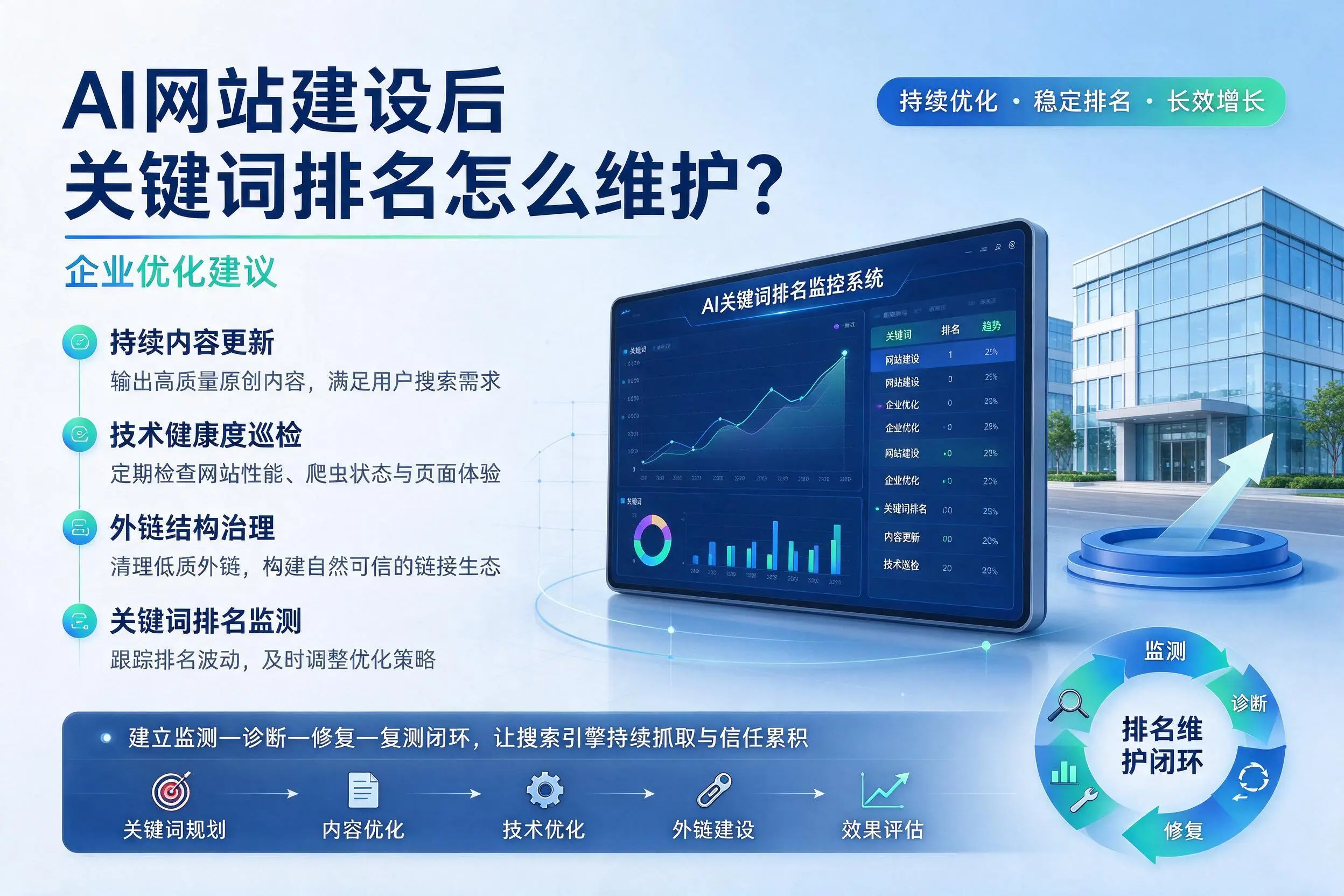 AI网站建设后关键词排名怎么维护？三门峡企业优化建议