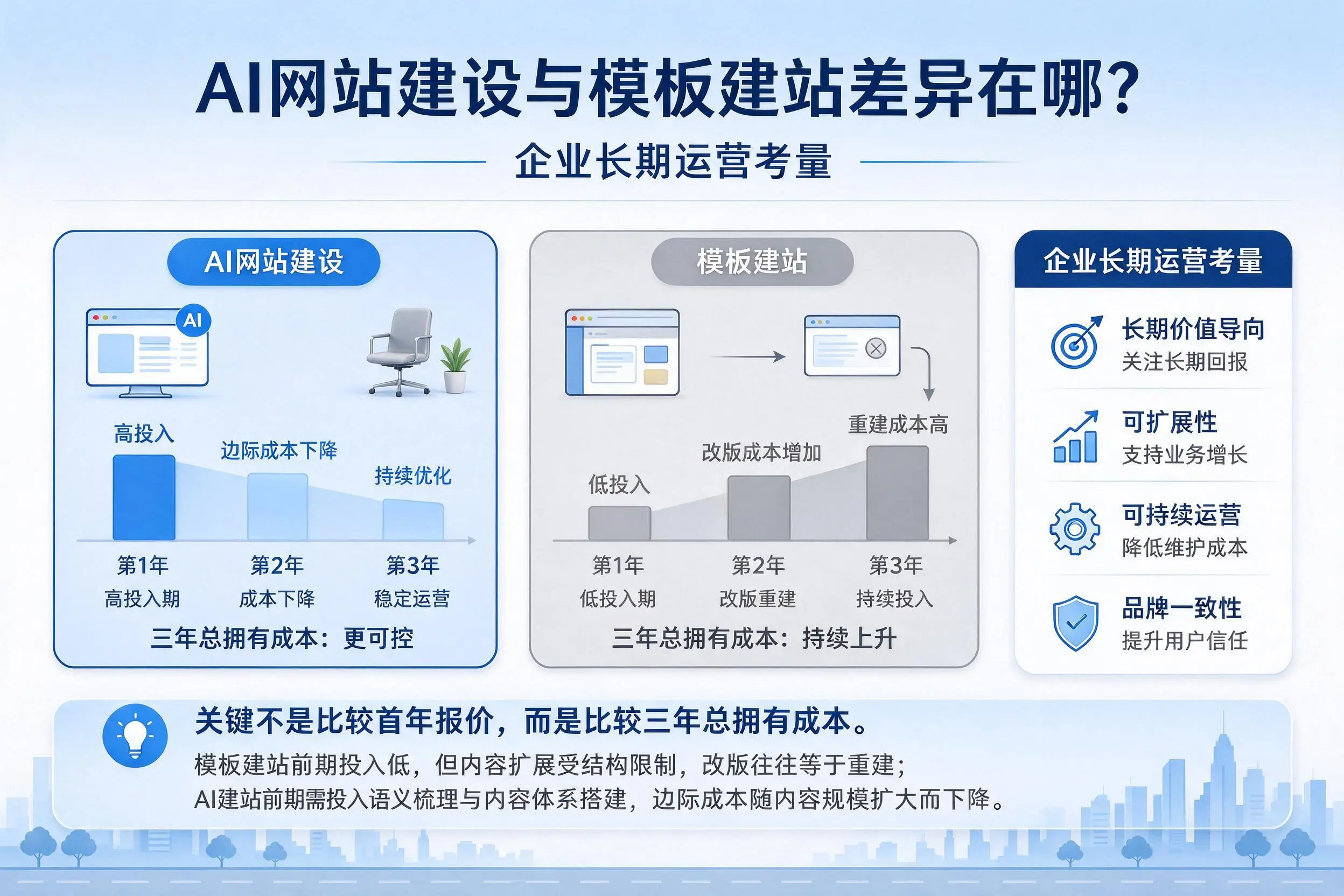 AI网站建设与模板建站差异在哪？三门峡企业长期运营考量